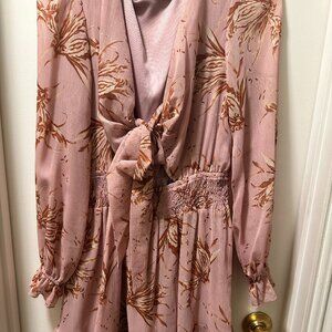 AlvaQ Floral Tie-Front Ruffle Mini Dress – Pink